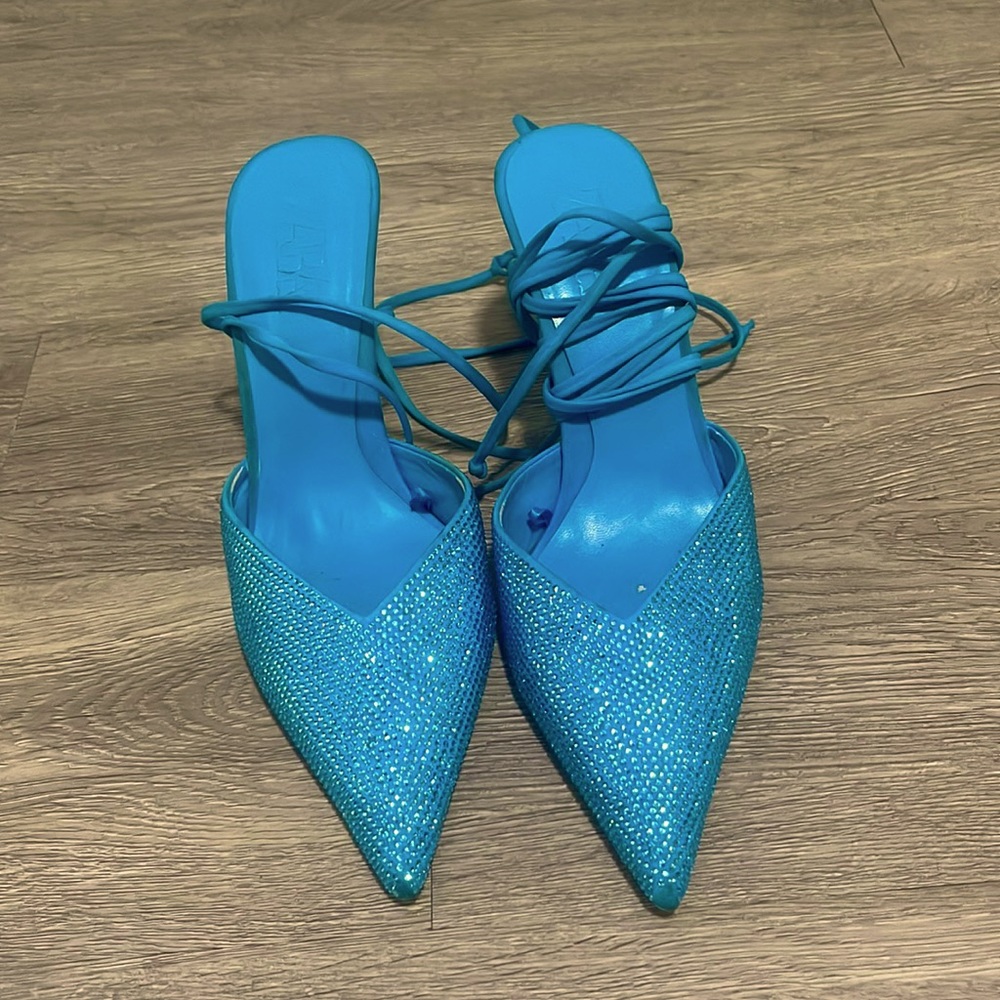 Blue sparkly zara mules